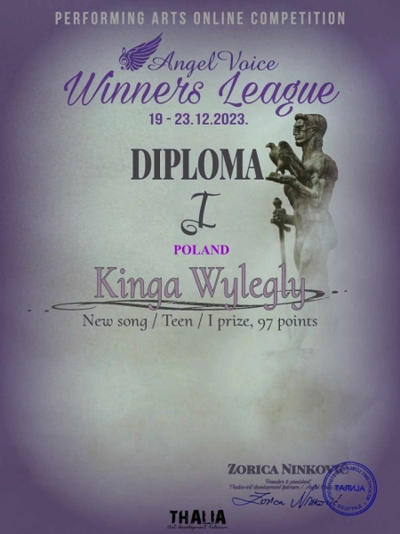 Kinga Wylęgły reprezenowała Polskę na Festiwalu ''Angel Voice Winners League''